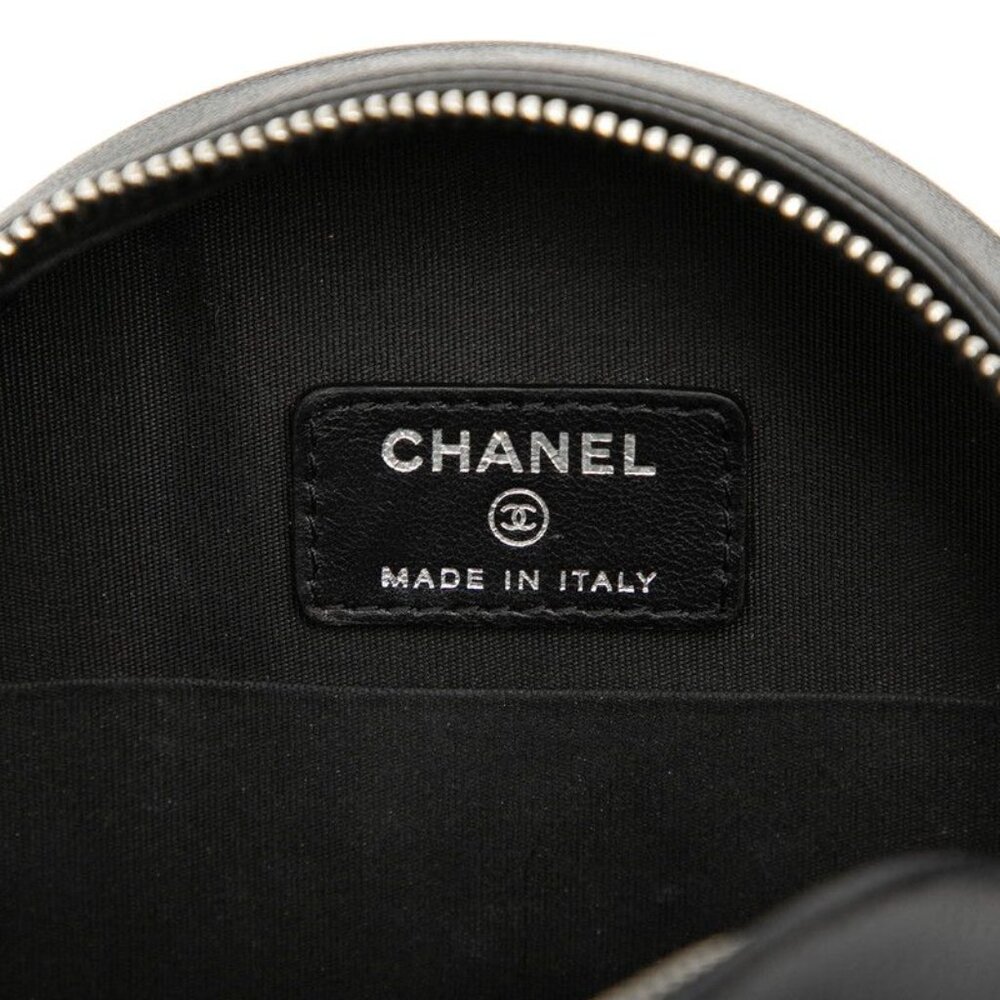 ★SOLD★ Chanel Camellia Round Mini Chain Shoulder Bag Pochette Black Lambskin - Picture 5 of 6